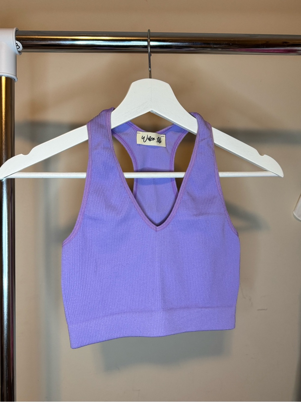 Seamed V-Neck Ribbed Crop Tank - Lavender
